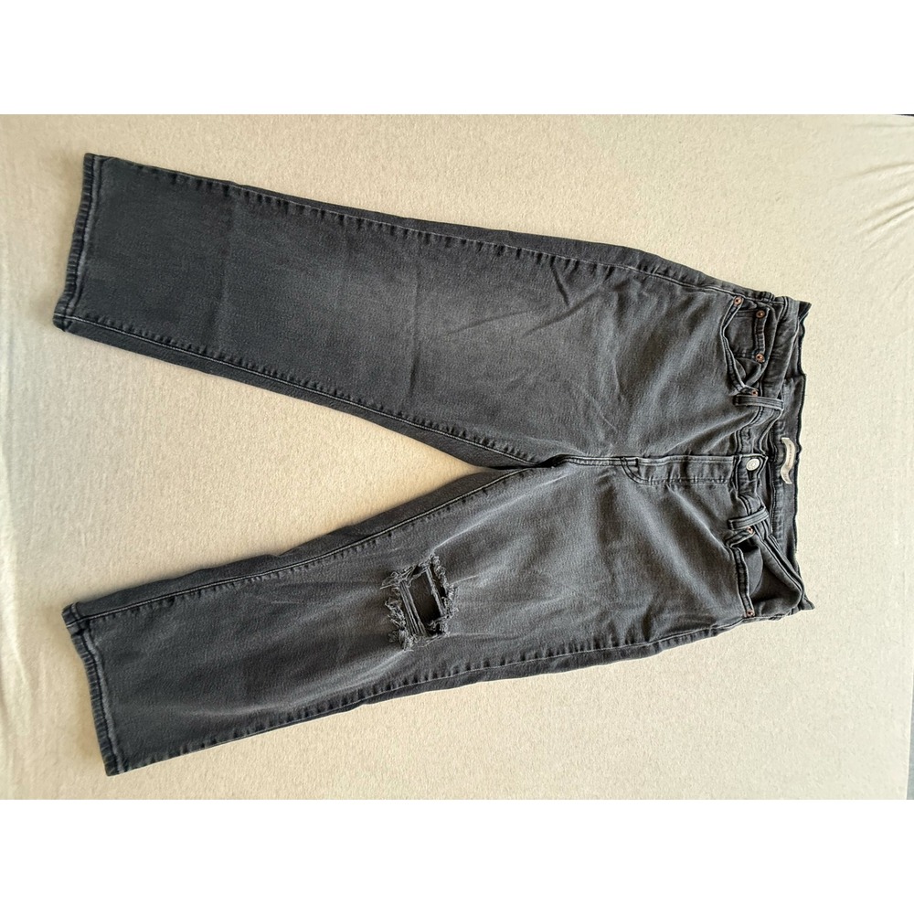 Levis Wedgie Straight Jeans 18W Washed Black Distressed High Rise Button Fly